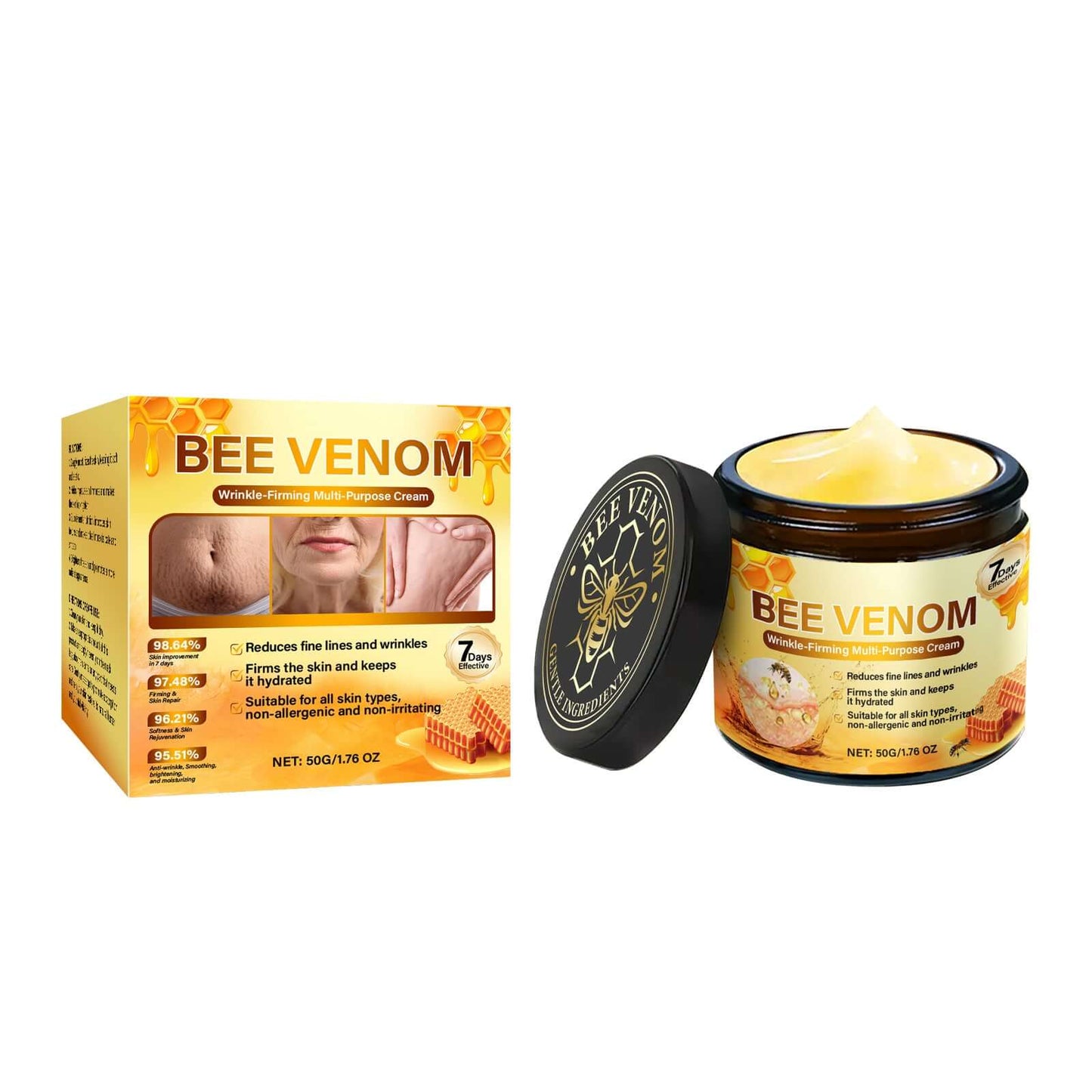 Bee Venom Wrinkle Firming Multi-Purpose Cream for reducing fine lines and keeping skin firm.
